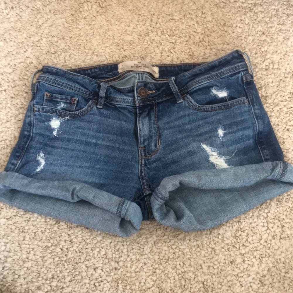 Distressed denim shorts
